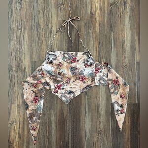 J For Justify Beige Dragon Print Satin Chain Neck Scarf Top Size Small Festival